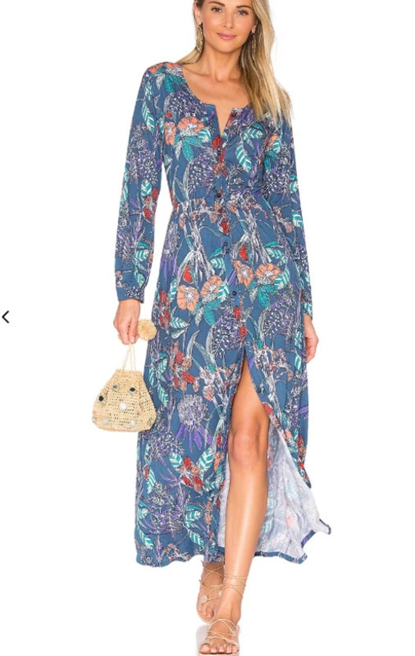 Aila Blue x Revolve Floral Odyssey Maxi Dress Size Small Long Sleeve
